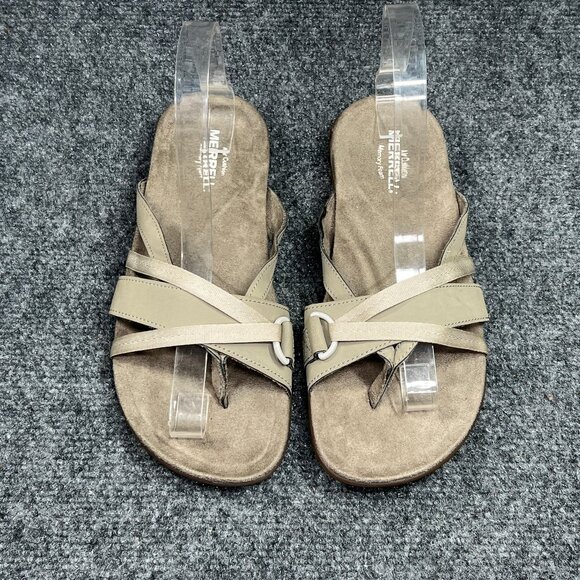Merrell Sandals Womens Size 8 Tan Strappy Outdoor Comfort Casaul Thong Flip Flop - Picture 3 of 12